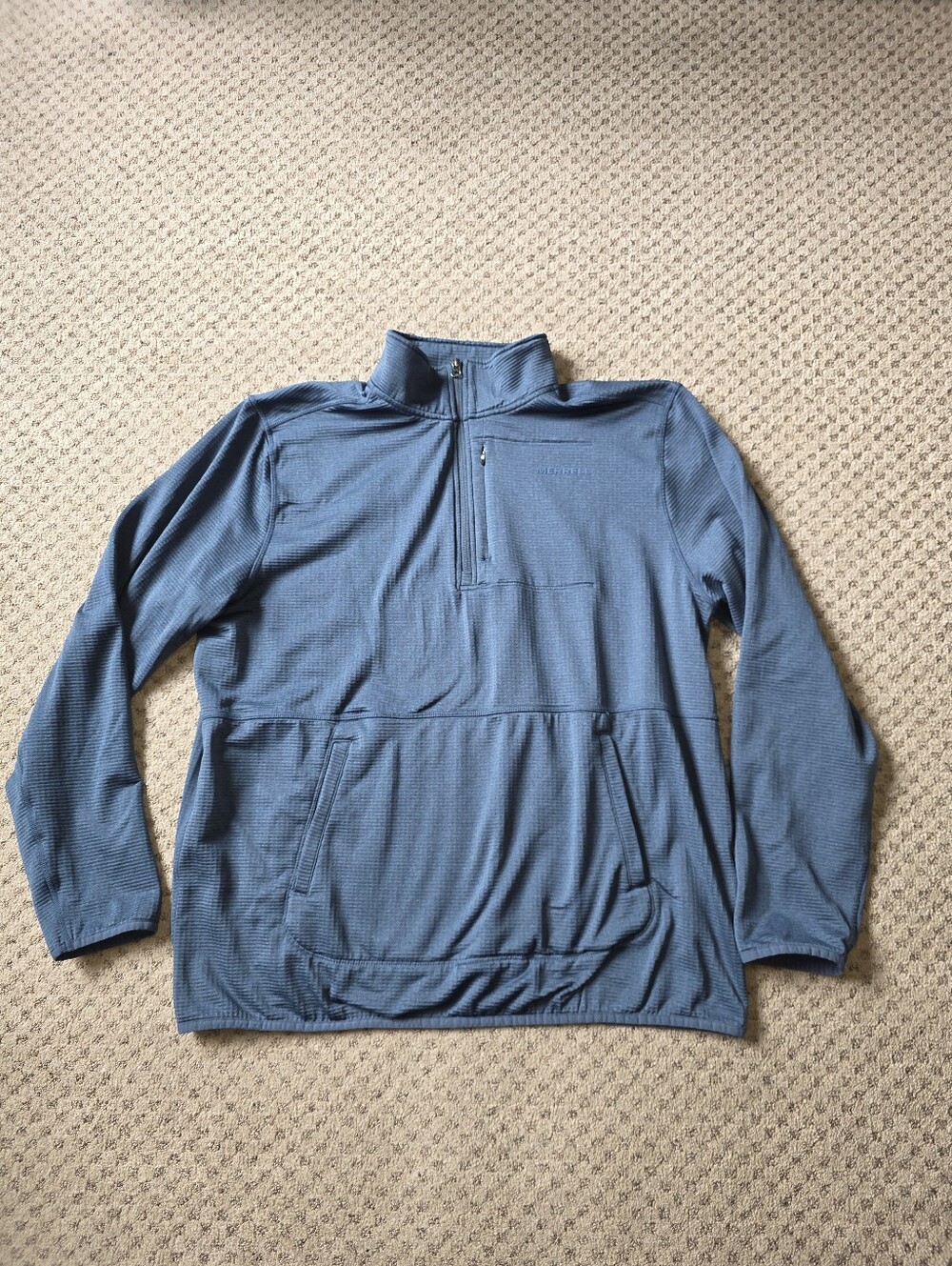 Merrell Men's Heathered Slate Blue Quarter-Zip Grid Fleece Performance Pullover